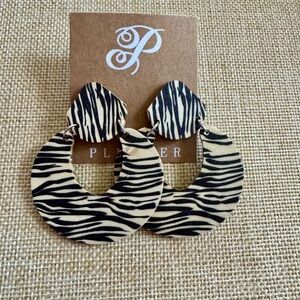 Plunder Zebra Print Wood Hoop Earrings